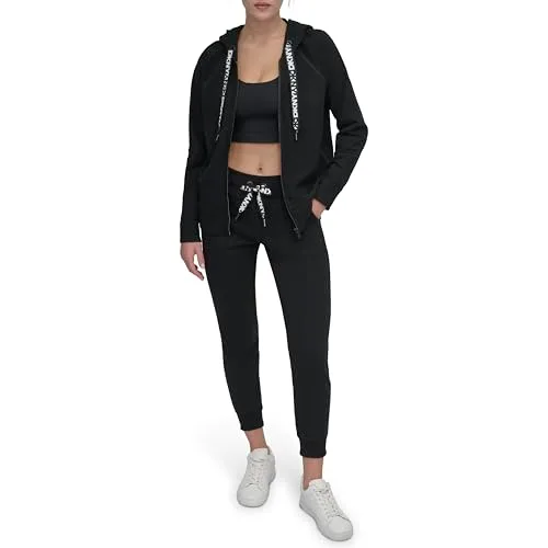 DKNY ▫️ Camisola com capuz em malha polar com cordão e fecho completo com logótipo para mulher 2