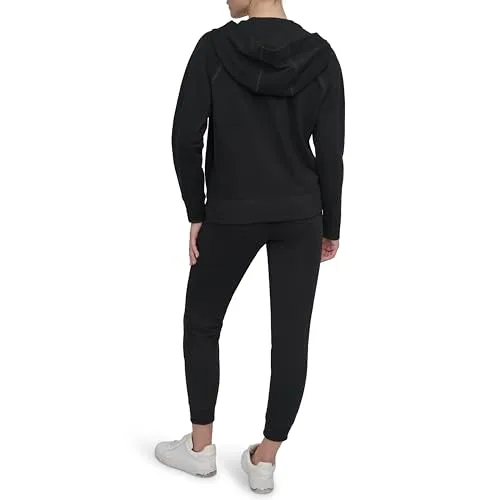 DKNY ▫️ Camisola com capuz em malha polar com cordão e fecho completo com logótipo para mulher 3