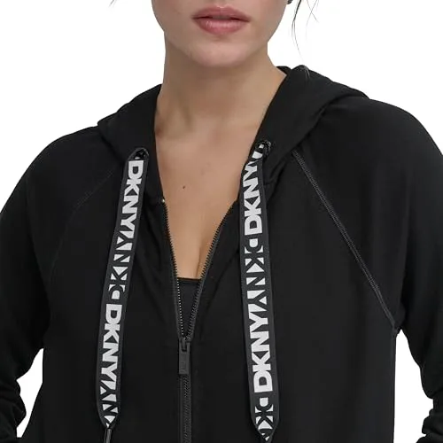 DKNY ▫️ Camisola com capuz em malha polar com cordão e fecho completo com logótipo para mulher 4