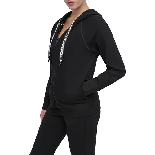 DKNY ▫️ Camisola com capuz em malha polar com cordão e fecho completo com logótipo para mulher 5