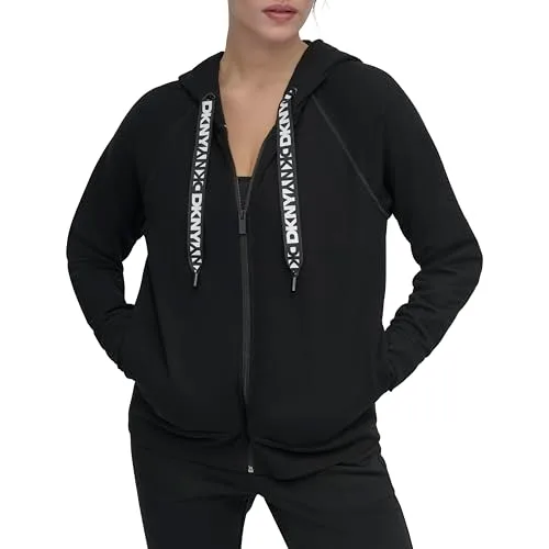 DKNY ▫️ Camisola com capuz em malha polar com cordão e fecho completo com logótipo para mulher 6