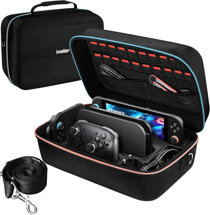 ivoler ▫️ Capa para Nintendo Switch 2, capa protetora rígida de luxo para Nintendo Switch 2, capa protetora para a consola Nintendo Switch 2 e outros acessórios Contém 20 cartuchos de jogos