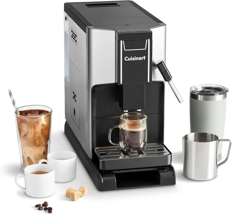 Máquina de café automática CUISINART;4 cafés com um toque: Espresso, Americano, Cold Brew;Bocal integrado;Do grão à chávena;Base ajustável;Botão Favourites, Cinzento