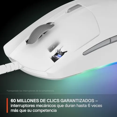 SteelSeries ▫️ Rival 3 Gen 2 - Rato para jogos - Sensor ótico TrueMove Core de 8500 dpi - Durabilidade de 60 milhões de cliques - Baixa latência - 77 g de peso - Patins 100% PTFE - RGB - Branco 4