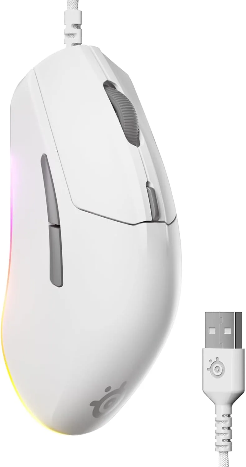 SteelSeries ▫️ Rival 3 Gen 2 - Rato para jogos - Sensor ótico TrueMove Core de 8500 dpi - Durabilidade de 60 milhões de cliques - Baixa latência - 77 g de peso - Patins 100% PTFE - RGB - Branco