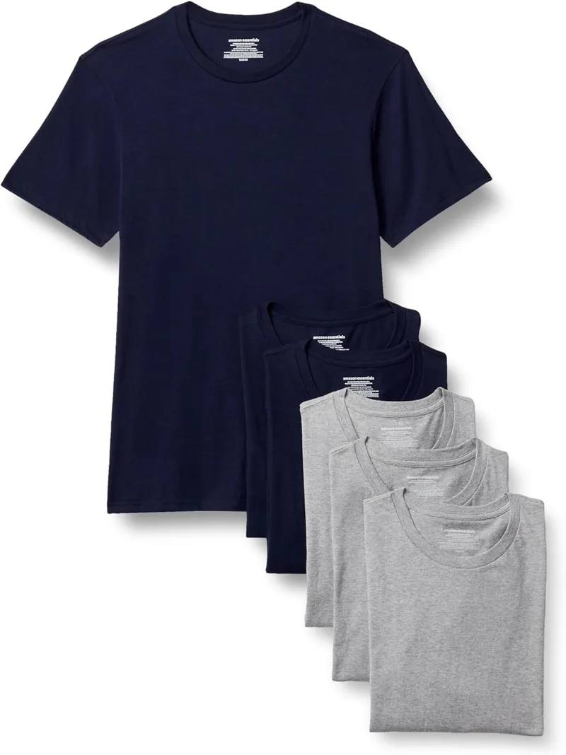 Amazon Essentials ▫️ Tops masculinos de algodão macio e versátil com gola redonda, 6 unidades