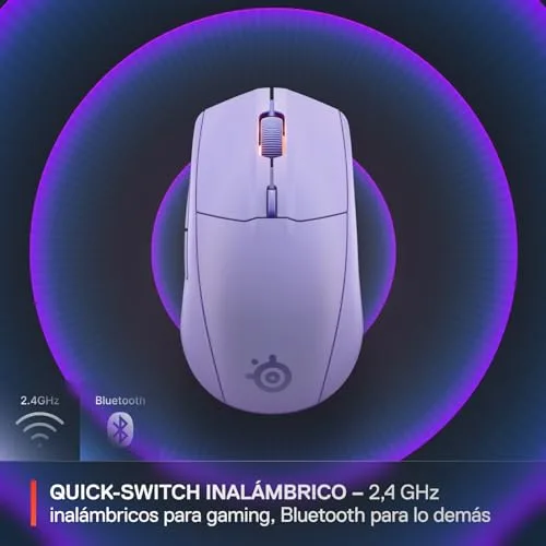 SteelSeries ▫️ Rival 3 Wireless Gen 2 - Rato para jogos - 2,4 GHz e Bluetooth - Sensor ótico TrueMove Air de 18 000 dpi - Durabilidade de 60 milhões de cliques - Leve - Patins 100% PTFE - Cor lavanda 3