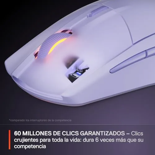SteelSeries ▫️ Rival 3 Wireless Gen 2 - Rato para jogos - 2,4 GHz e Bluetooth - Sensor ótico TrueMove Air de 18 000 dpi - Durabilidade de 60 milhões de cliques - Leve - Patins 100% PTFE - Cor lavanda 5