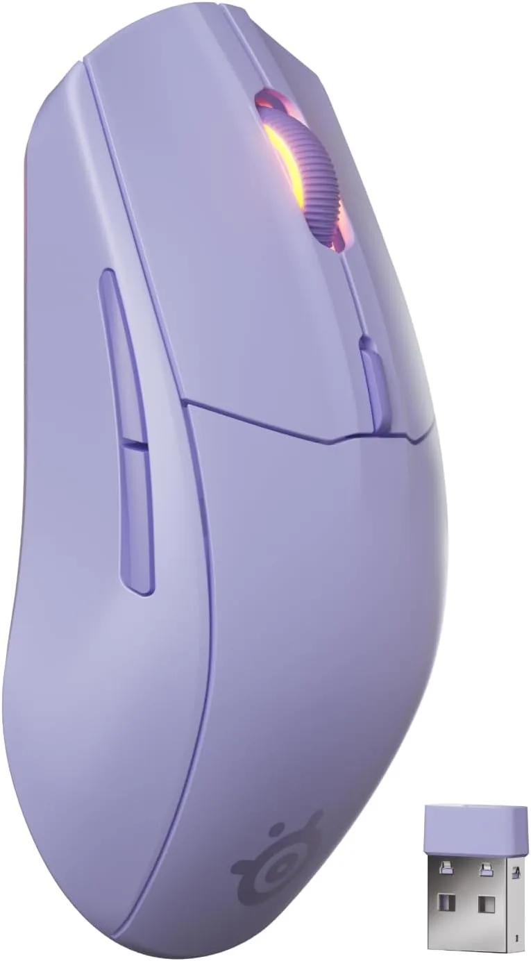 SteelSeries ▫️ Rival 3 Wireless Gen 2 - Rato para jogos - 2,4 GHz e Bluetooth - Sensor ótico TrueMove Air de 18 000 dpi - Durabilidade de 60 milhões de cliques - Leve - Patins 100% PTFE - Cor lavanda