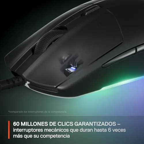 SteelSeries ▫️ Rival 3 Gen 2 - Rato para jogos - Sensor ótico TrueMove Core de 8500 dpi - Durabilidade de 60 milhões de cliques - Baixa latência - 77 g de peso - Patins 100% PTFE - RGB - Preto 4