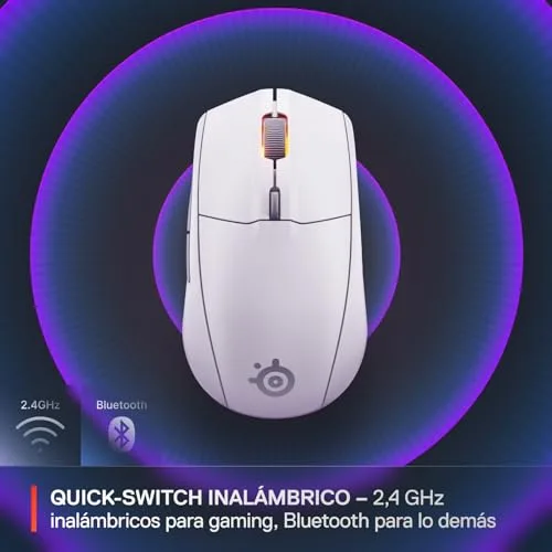 SteelSeries ▫️ Rival 3 Wireless Gen 2 - Rato para jogos - 2,4 GHz e Bluetooth - Sensor ótico TrueMove Air de 18 000 dpi - Durabilidade de 60 milhões de cliques - Leve - Patins 100% PTFE - Branco 3