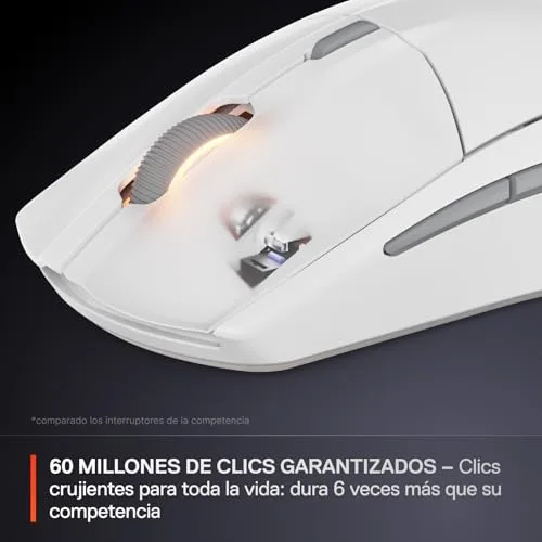 SteelSeries ▫️ Rival 3 Wireless Gen 2 - Rato para jogos - 2,4 GHz e Bluetooth - Sensor ótico TrueMove Air de 18 000 dpi - Durabilidade de 60 milhões de cliques - Leve - Patins 100% PTFE - Branco 5