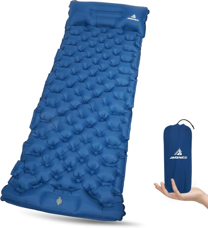 AMBNEO ▫️ Colchão de campismo auto-inflável, leve e compacto, com bomba de pé, adequado para campismo, tendas, carros, praias, caminhadas, etc.