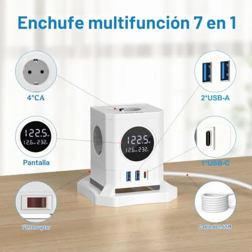 FDTEK ▫️ Extensão que indica a potência do dispositivo, - Extensão que indica a tensão, Tomada que indica a perda de potência, 4000 W/16 A, Branco 4