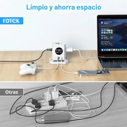 FDTEK ▫️ Extensão que indica a potência do dispositivo, - Extensão que indica a tensão, Tomada que indica a perda de potência, 4000 W/16 A, Branco 5