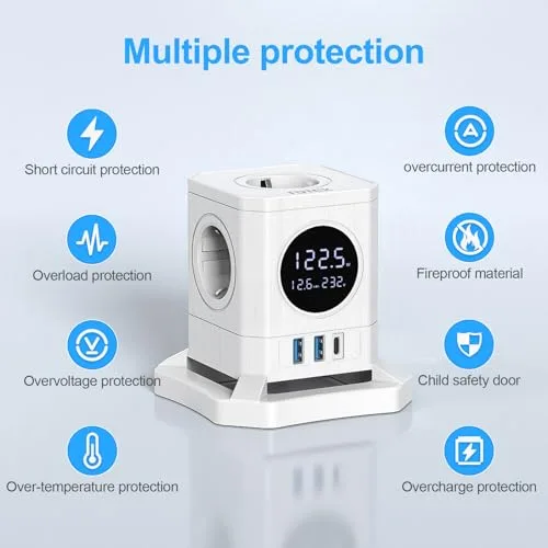 FDTEK ▫️ Extensão que indica a potência do dispositivo, - Extensão que indica a tensão, Tomada que indica a perda de potência, 4000 W/16 A, Branco 6
