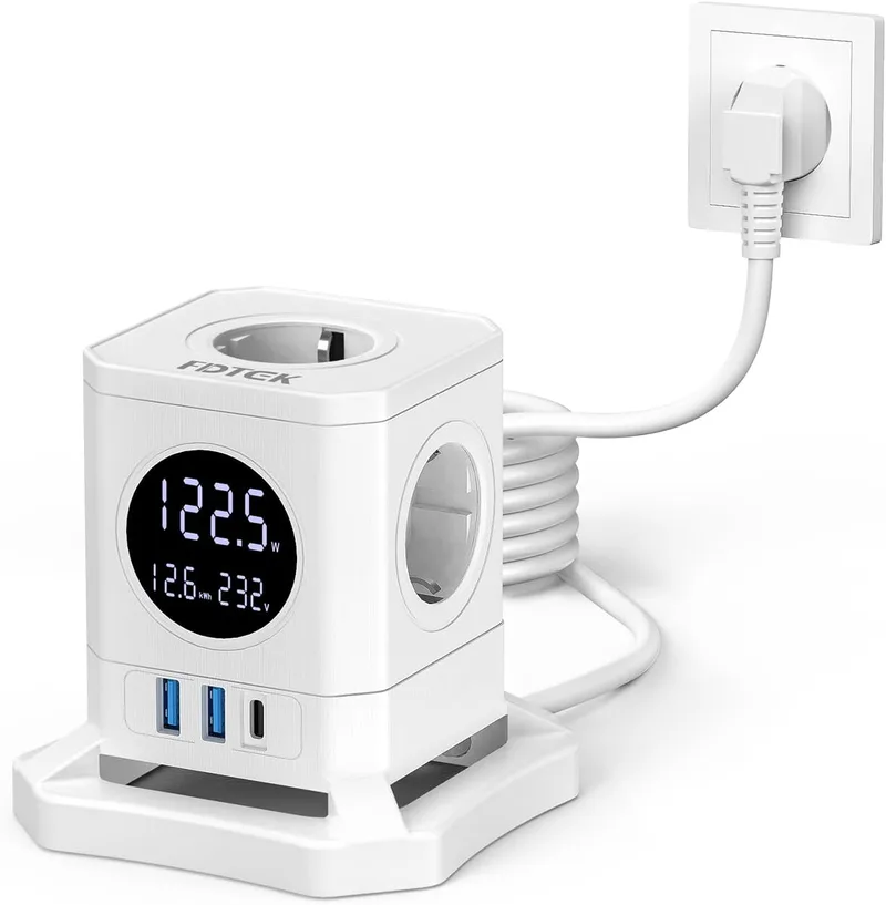 FDTEK ▫️ Extensão que indica a potência do dispositivo, - Extensão que indica a tensão, Tomada que indica a perda de potência, 4000 W/16 A, Branco