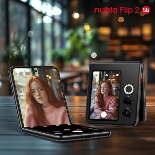 nubia ▫️ ZTE Flip 2 5G, smartphone dobrável com IA, 8 GB + 256 GB, Ecrã FHD+ AMOLED de 6,9" a 120 Hz, Câmara de 50 MP, Bateria de 4325 mAh, Carregamento rápido de 33 W, Android 14, Inclui capa, Preto 2
