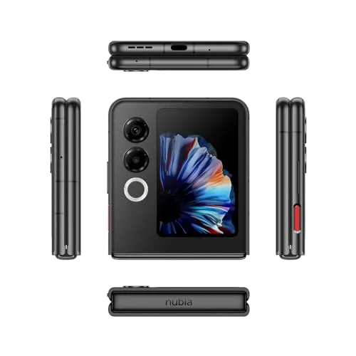nubia ▫️ ZTE Flip 2 5G, smartphone dobrável com IA, 8 GB + 256 GB, Ecrã FHD+ AMOLED de 6,9" a 120 Hz, Câmara de 50 MP, Bateria de 4325 mAh, Carregamento rápido de 33 W, Android 14, Inclui capa, Preto 3