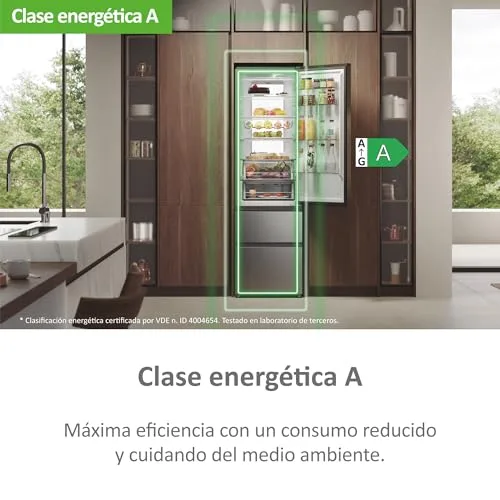 Haier ▫️ 3D Série 60 7 Pro HTW7620ANMG - Frigorífico Combi, 414 L, gavetas de acesso direto, Wi-Fi, compartimento para garrafas, motor inverter, My Zone Pro, zona de humidade, Total No Frost, 59,5 x 205 cm, LED Daylight, aço inoxidável 5