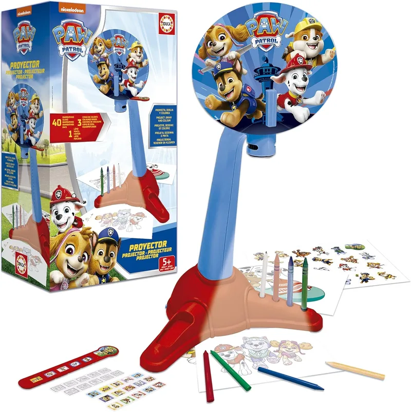 Educa ▫️ Projetor com imagens da Patrulha Canina | Projetor infantil com 40 diapositivos | Giz de cera e lápis | Projetor infantil Paw Patrol | Brinquedo criativo para crianças a partir dos 5 anos (20444)
