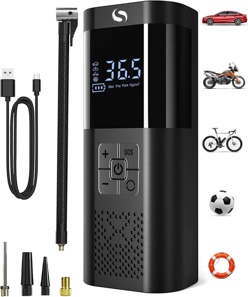 SERVOMASTER ▫️ Compressor de ar portátil, compressor de ar para automóvel 150PSI, insuflador de pneus para automóvel com manómetro, insuflador de ar elétrico, com luz LED para automóvel, motocicleta, bicicleta, bola de bicicleta