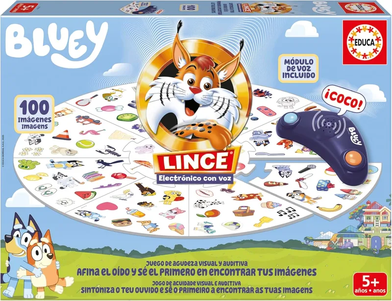 Educa ▫️ Bluey Lynx Jogo de Tabuleiro para Crianças | Lince Eletrónico Original | Jogo de Observação Rápida e Acuidade Visual | Diversão em Família | Prenda para Crianças a partir dos 5 anos (20359)