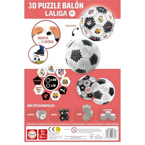 Educa ▫️ Puzzle de Bola 3D LALIGA, 32 peças | Jogo de futebol criativo para montar e brincar | Várias formas e autocolantes | Bola de 14 cm | Brinquedo de construção para crianças a partir dos 6 anos (20339) 2