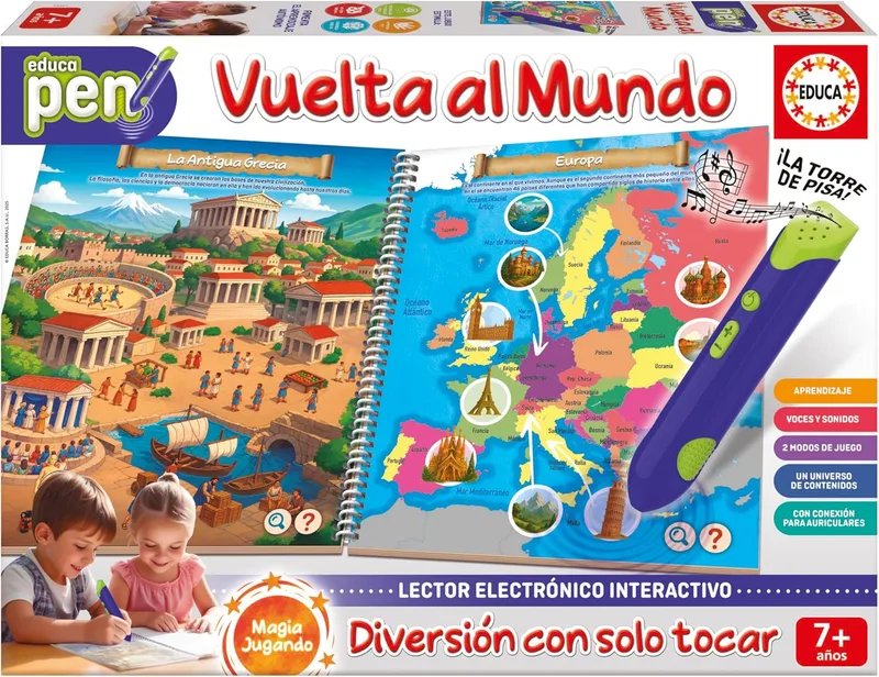 Educa ▫️ Educapen Uma viagem à volta do mundo : Jogo educativo para crianças +7 anos : Caderno com perguntas e leitor eletrónico : Crianças 7 8 9 anos (20323)