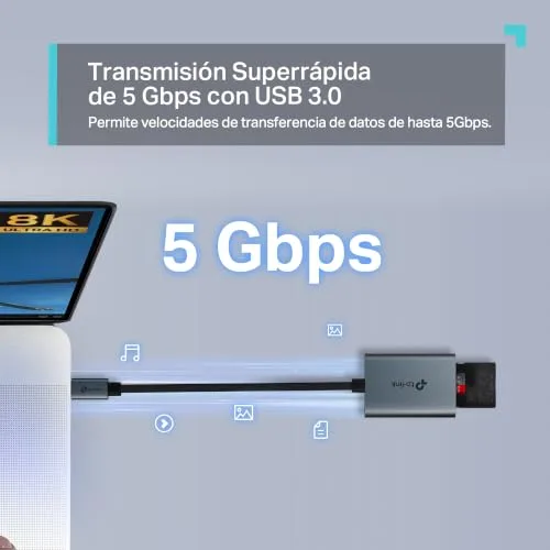 TP-Link ▫️ UA440C USB Type-C para leitor de cartões SD, Plug and Play, transferência de dados 3 vezes mais rápida, suporta cartões de memória até 2 TB, compatível com Mac, Windows, iPadOS, iOS e Android 4