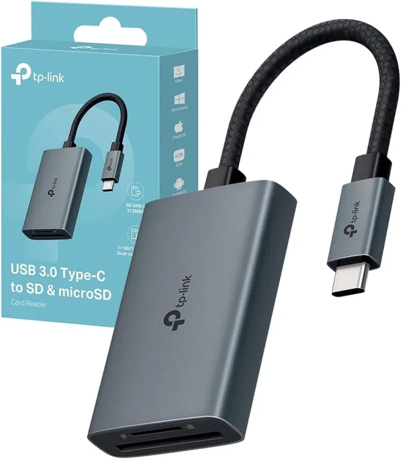 TP-Link ▫️ UA440C USB Type-C para leitor de cartões SD, Plug and Play, transferência de dados 3 vezes mais rápida, suporta cartões de memória até 2 TB, compatível com Mac, Windows, iPadOS, iOS e Android