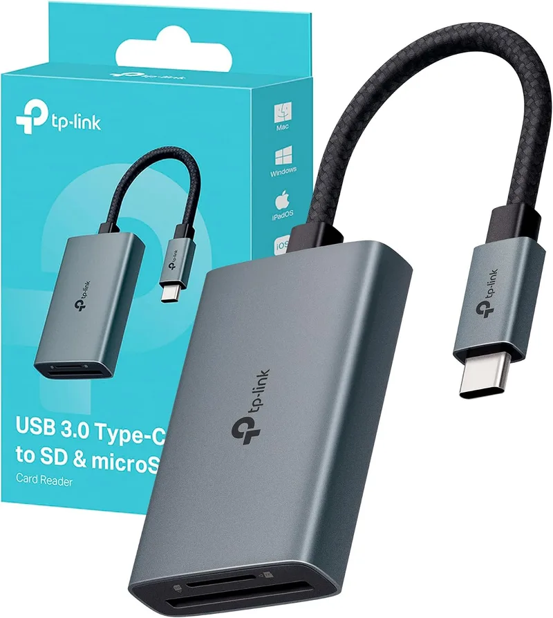 TP-Link ▫️ UA440C USB Type-C para leitor de cartões SD, Plug and Play, transferência de dados 3 vezes mais rápida, suporta cartões de memória até 2 TB, compatível com Mac, Windows, iPadOS, iOS e Android