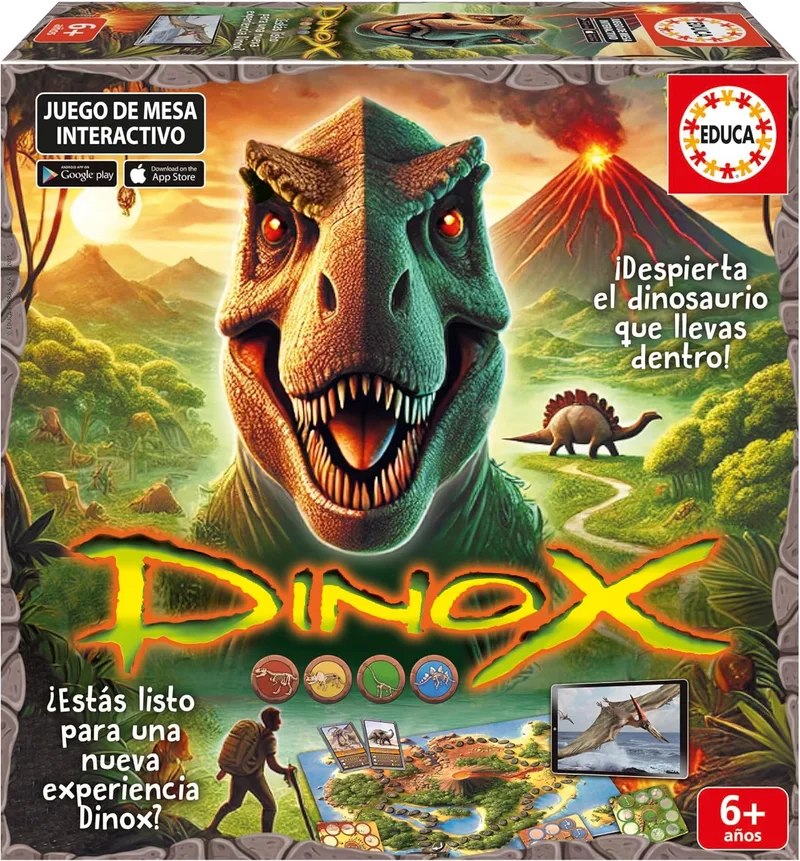 Educa ▫️ Dinox Jogo de Mesa para Crianças a partir dos 6 Anos, Jogo Educativo sobre Dinossauros com Perguntas e Aplicação (20379)