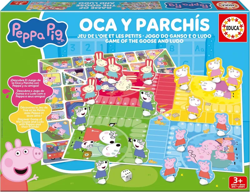 Educa ▫️ Parchís Oca Peppa Pig. Inclui 16 figuras 3D das personagens. A partir dos 3 anos (20437)
