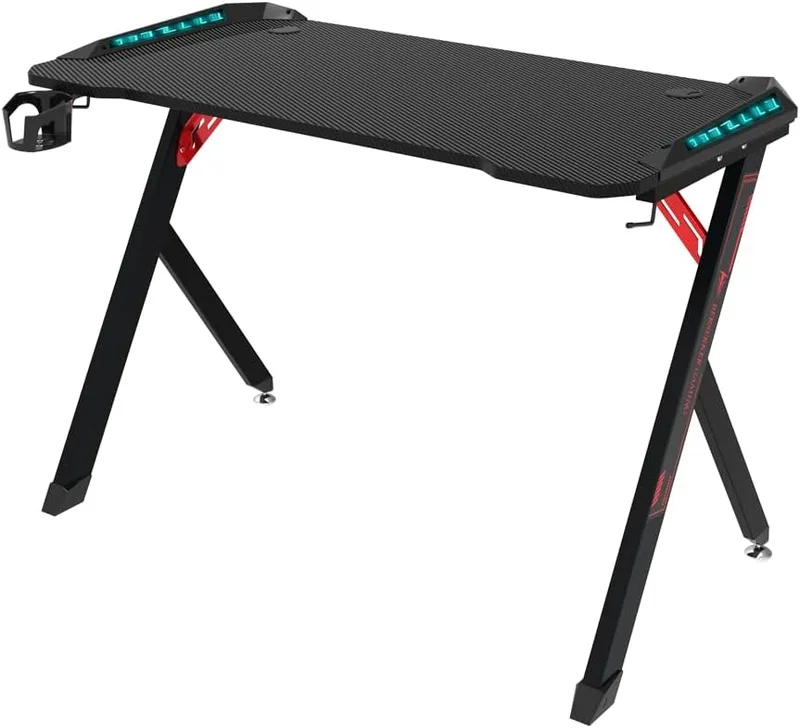 Berserker Gaming ▫️ Mesa para jogadores com LED, 113 x 60 x 75 cm, superfície robusta, gestão de cabos, preto