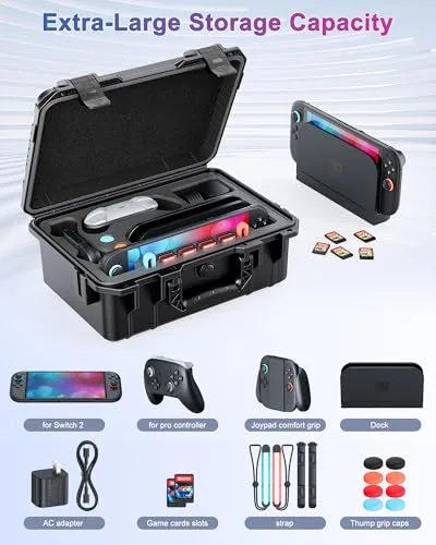 FYOUNG ▫️ Capa ultrarígida para a consola Nintendo Switch 2/Switch 1/OLED e comando, capa de transporte «tudo em um», armazenamento seguro para viagens para o comando Pro e mais acessórios para a Switch 2