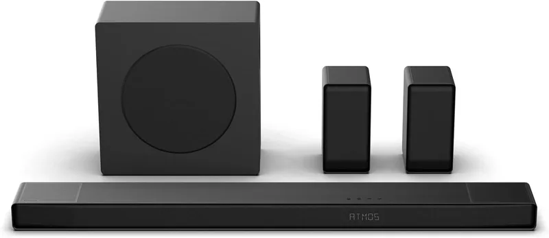 Hisense ▫️ AX5140Q - Barra de som 5.1.4, 600 W, 13 altifalantes, subwoofer sem fios e altifalantes traseiros, Dolby Atmos, DTS:X, Equalizador AI, Calibração automática, Hi-Concert, EzPlay 3.0