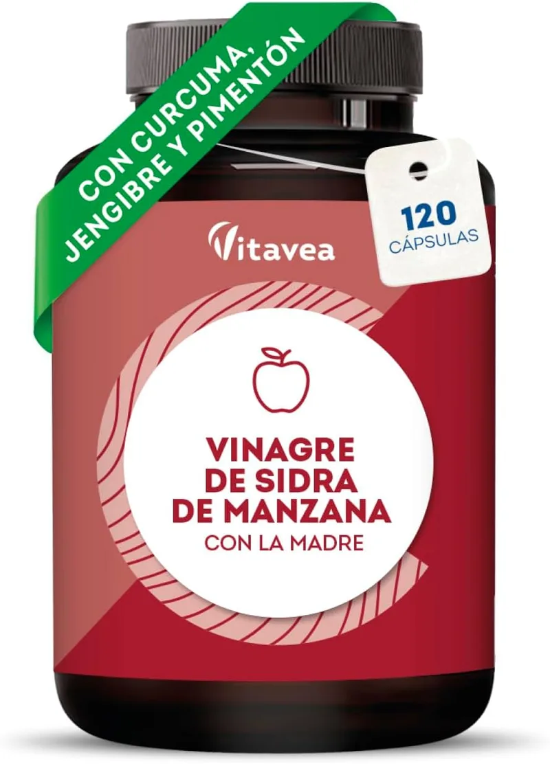 Vitavea ▫️ Vinagre de sidra de maçã 1500 mg com a mãe - Fórmula com pimentão, gengibre e curcuma - 120 cápsulas veganas - Apoio digestivo e metabólico -
