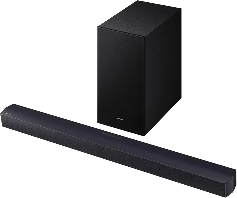 Samsung ▫️ Barra de som HW-B46CF/ZF - 2.1 canais, Dolby Audio/DTS Virtual:X, Bass Boost, Som Inteligente