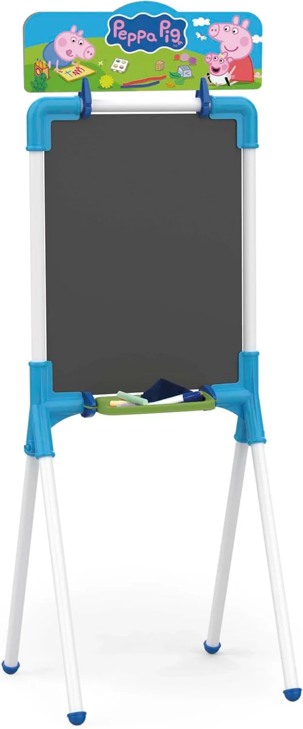 Chicos ▫️ Kids - Peppa Pig 2 em 1 Chalkboard infantil | Adequado para marcadores e giz | Com cavalete de metal. Inclui 10 gizes, marcador apagável e pano | Idade 3 4 5+ (53035)