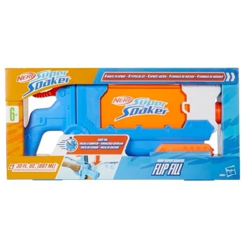 Nerf ▫️ Hasbro Super Soaker Flip Fill, Lançador de Água para Meninos e Meninas a partir dos 6 anos, 4 modos de pulverização, brinquedos aquáticos, presentes de Páscoa, enchimento rápido, depósito de 0,8 L (conjunto de 2) 3
