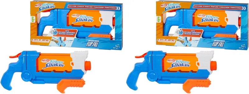 Nerf ▫️ Hasbro Super Soaker Flip Fill, Lançador de Água para Meninos e Meninas a partir dos 6 anos, 4 modos de pulverização, brinquedos aquáticos, presentes de Páscoa, enchimento rápido, depósito de 0,8 L (conjunto de 2)