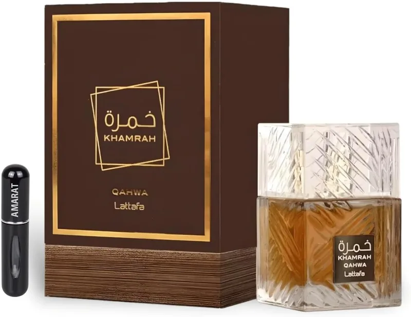 RESAES Resistant and aesthetic ▫️ Khamrah Qahwa Original Perfume 100ML, Eau de Parfum Unissexo Importado do Dubai com Aromas Agradáveis de Longa Duração, Inclui Atomizador Recarregável 5ML, Fragrância de Longa Duração (Qahwa)