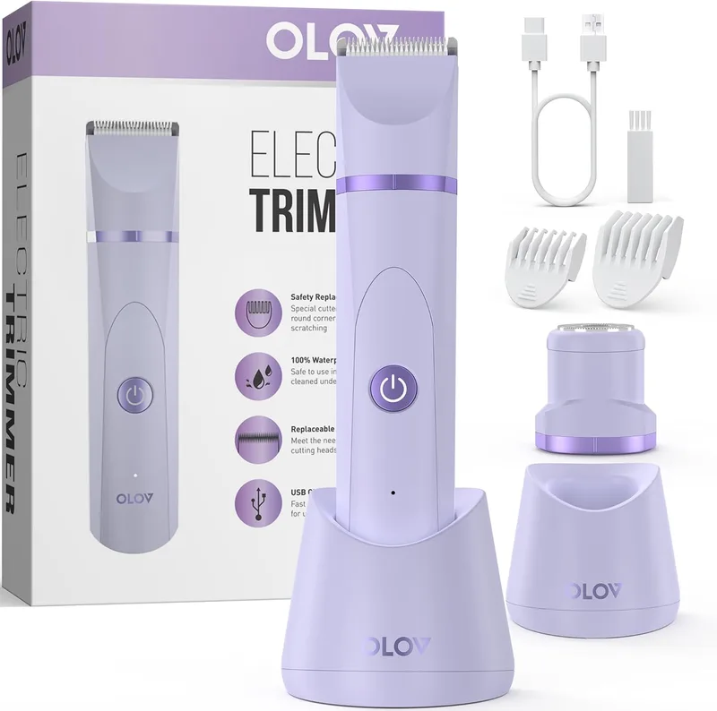 OLOV ▫️ Máquina de barbear íntima para mulheres, máquina de barbear para mulheres, para axilas, braços, corpo, rosto, máquina de barbear para mulheres, zona íntima, utilização a seco e molhada, recarregável, com base de carregamento USB