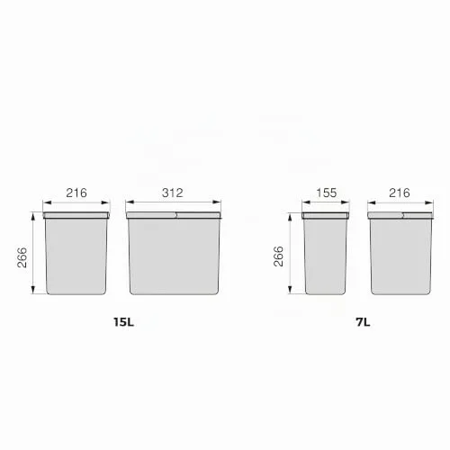 EMUCA ▫️ Caixas para gaveta de cozinha Recycle, caixote do lixo com tampa anti-odores, A 266 mm (3 x 15 L + 2 x 7 L), plástico cinzento antracite 3