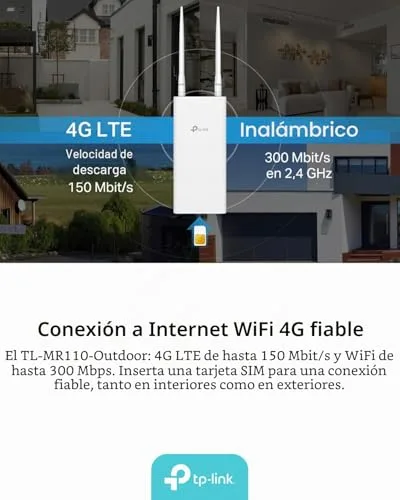 TP-Link ▫️ TL-MR110-Outdoor - Router 4G com cartão SIM, N300, Wi-Fi 4, porta LAN, PoE 4