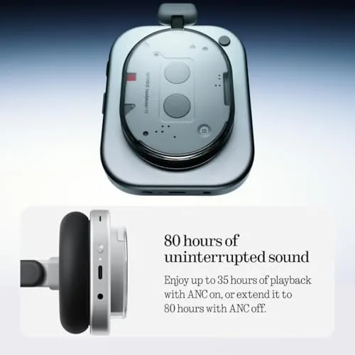 Nothing ▫️ Headphone (1) Auscultadores sem fios com arnês e cancelamento ativo de ruído, até 80 horas de autonomia, Hi-Res, áudio espacial, resistentes à água – Branco 5