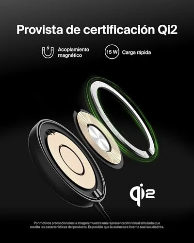 Belkin ▫️ Carregador sem fios compatível com MagSafe, base de carregamento magnética de 15 W, certificação Qi2, para iPhone 17, Air, Samsung Galaxy S25, Pixelsnap e AirPods – com fonte de alimentação – Preto 2