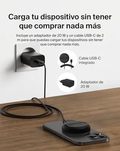 Belkin ▫️ Carregador sem fios compatível com MagSafe, base de carregamento magnética de 15 W, certificação Qi2, para iPhone 17, Air, Samsung Galaxy S25, Pixelsnap e AirPods – com fonte de alimentação – Preto 4