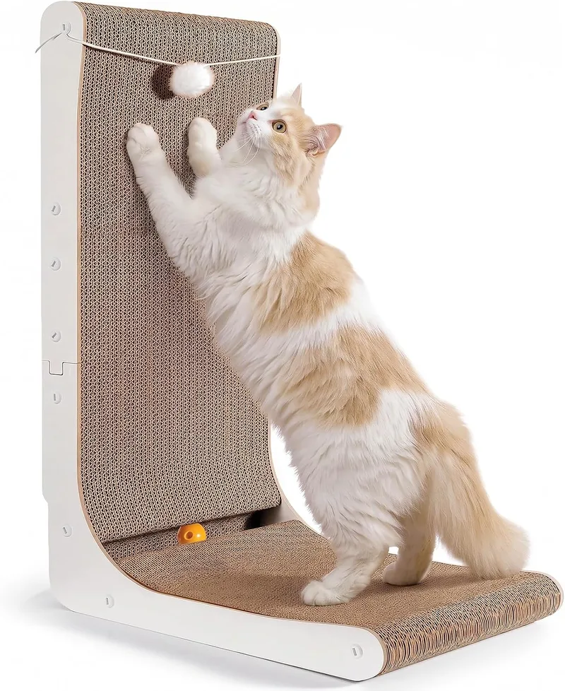 Gimars ▫️ Arranhador Extra Grosso para Gatos em Forma de L, 68 cm, Arranhador de Cartão para Gatos de Interior, Grande, Branco